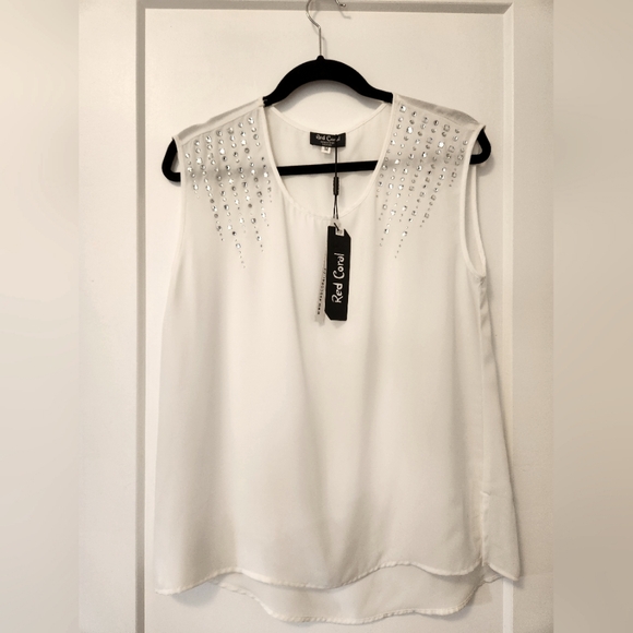 NWT - Red Coral white jewelled tank, size M - Picture 1 of 4